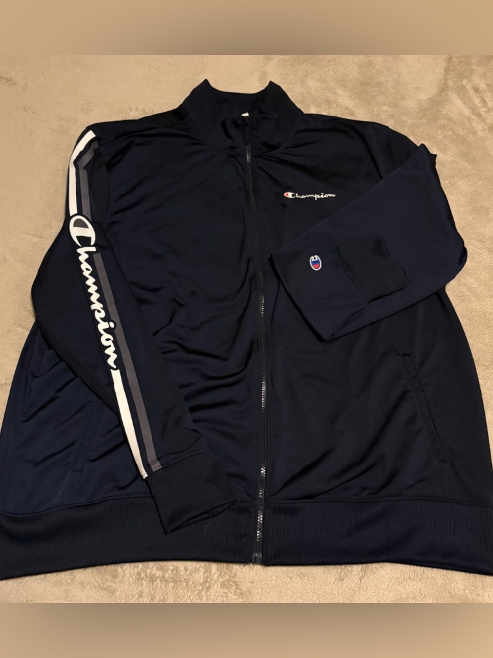 Champion Men’s Vertical Logo Navy Tricot Track Jacket - XXL